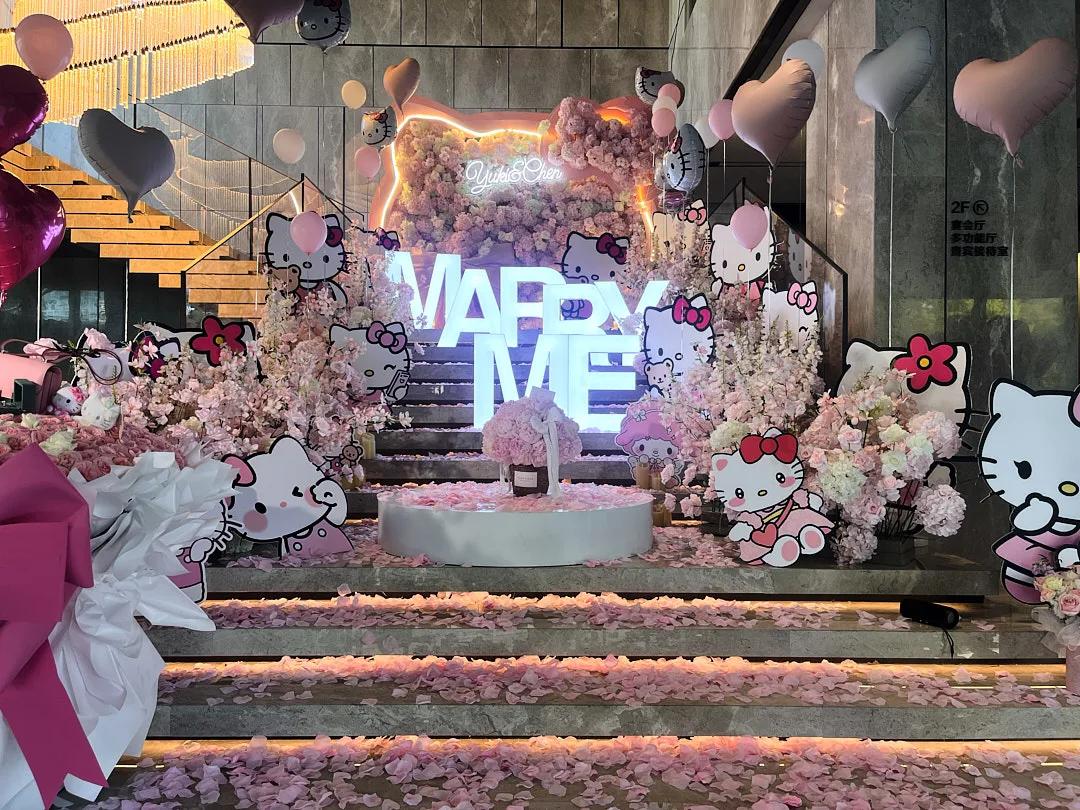Hello Kitty 粉色求婚布置 / 卡通主题求婚现场 - 图 3
