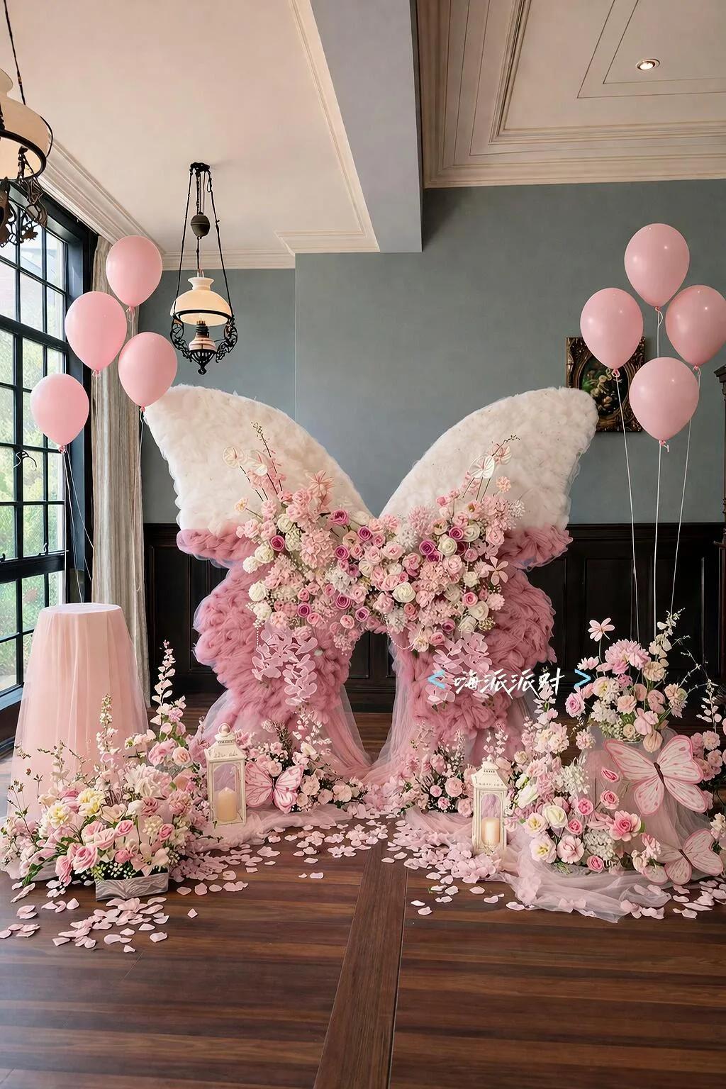 蝴蝶结主题花艺生日布置 - 图 2
