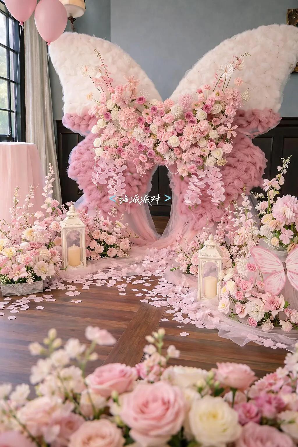 蝴蝶结主题花艺生日布置 - 图 3