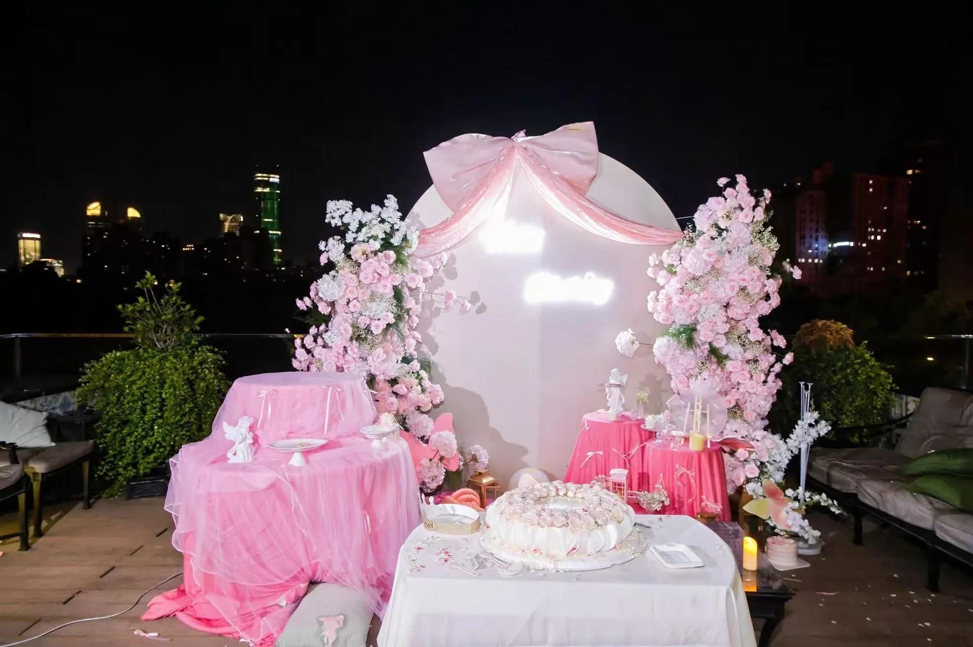 户外粉色生日布置 - 图 4