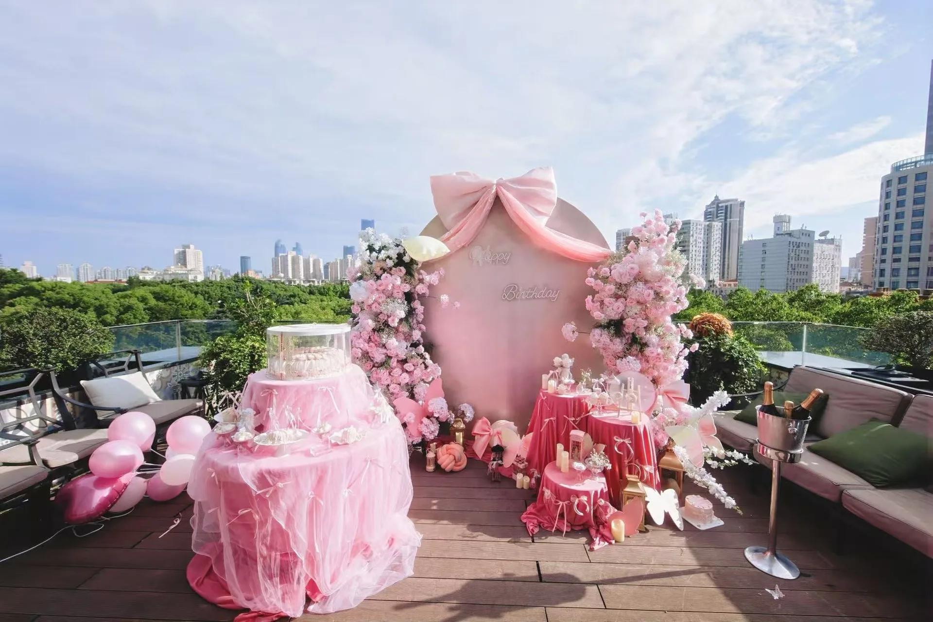 户外粉色生日布置 - 图 6